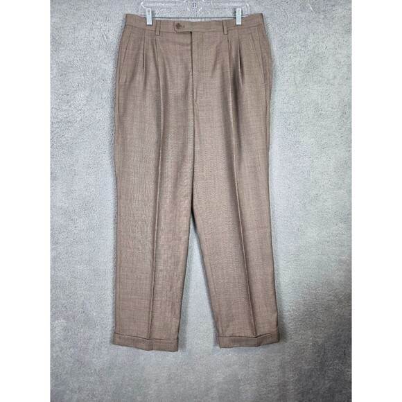 Stacy Adams Men Suit Gold LabeL 42R Brown Tan Windowpane Check Pants 35R (34x30) - Picture 9 of 13